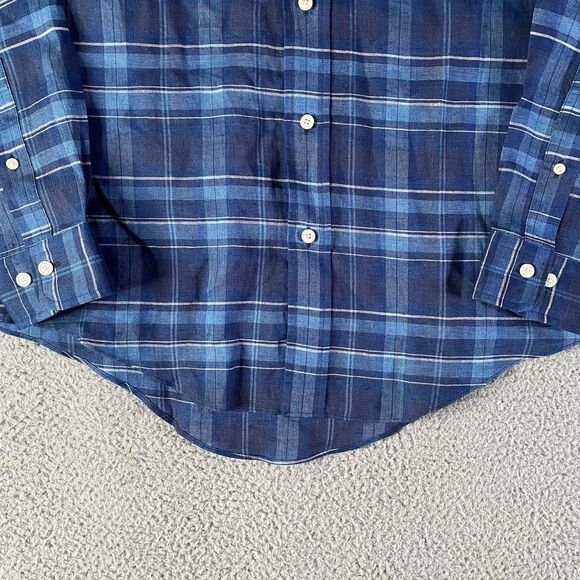 Brooks Brothers Regent Baird McNutt Linen Shirt Mens Medium Blue Plaid Button - Picture 3 of 10